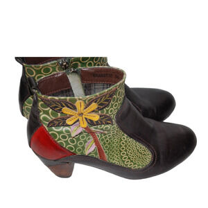 L'ARTISTE Spring Step Booties Wm Size 36 Parfum Black Yellow Leather Ankle Boot